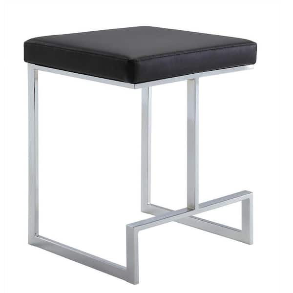 HomeRoots 24 in. Black Backless Metal Counter Height Bar Chair with Faux leather Seat