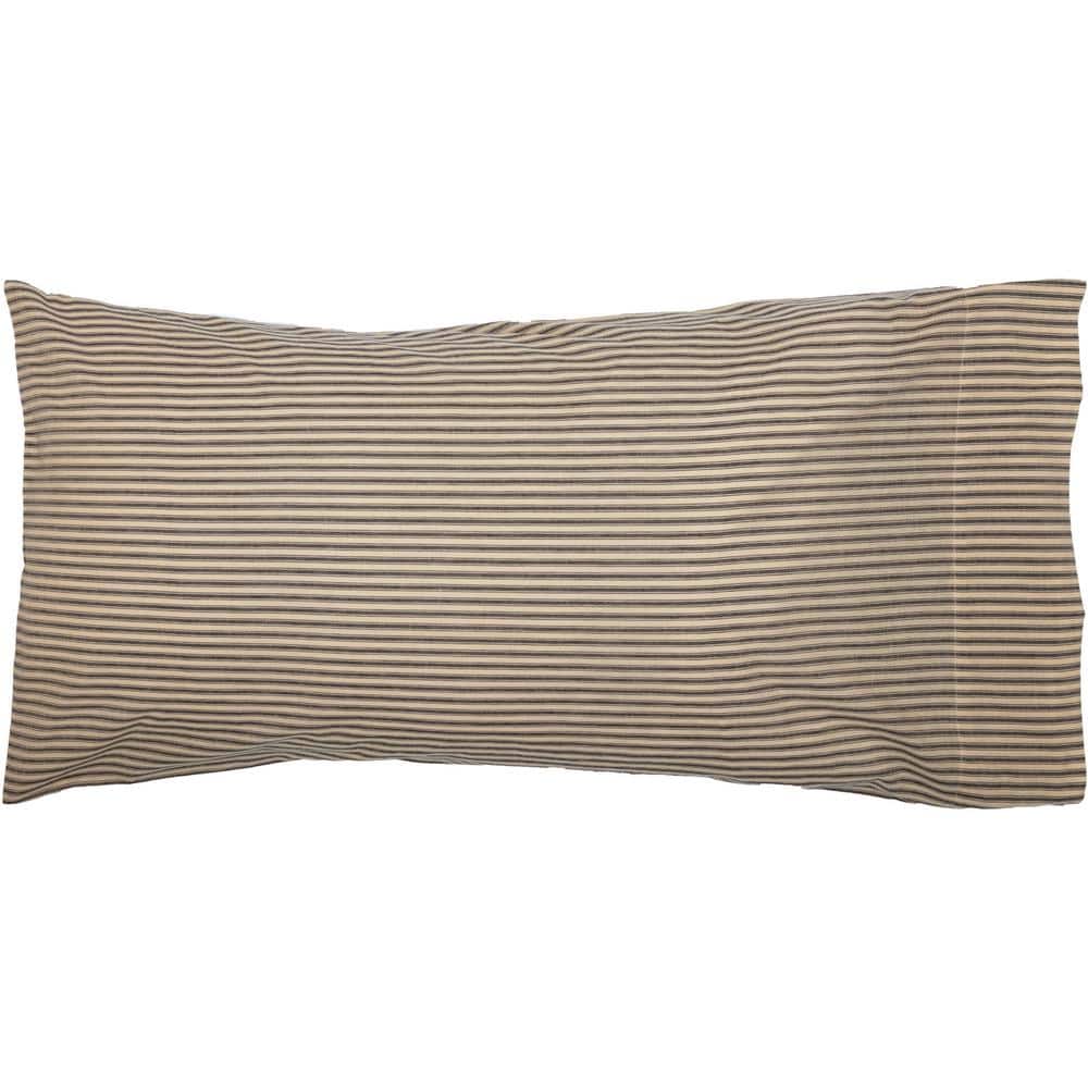 King Size Charcoal and Creme Cotton Striped Pillowcase Set