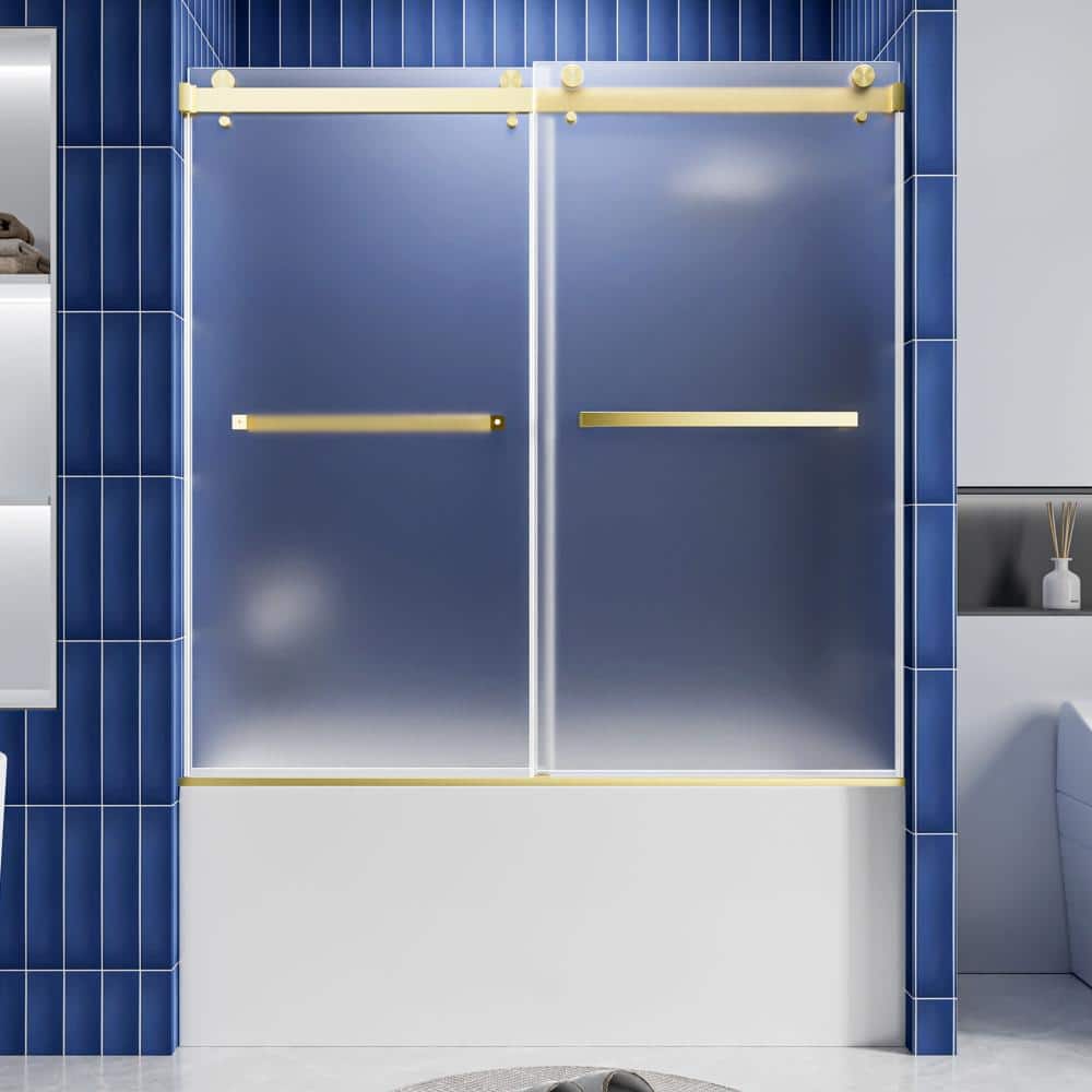 56-60 in.Wx60 in.H Brushed Gold Frameless Double Sliding Tub Shower Door,8mm SGCC&ANSI Frosted Glass price history on PriceWatchPro