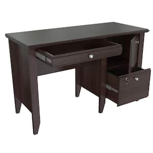 47.6 in. Espresso Wengue Rectangular 2 -Drawer Writing Desk with Cabinet