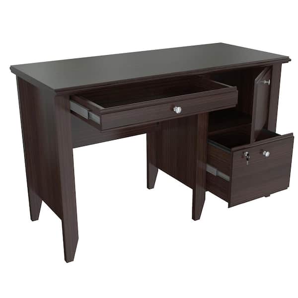 Inval 47.6 in. Espresso Wengue Rectangular 2 -Drawer Writing Desk with Cabinet