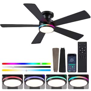 Kviflon 52 in. Indoor/Outdoor Modern Flush Mount White Ceiling Fan with ...