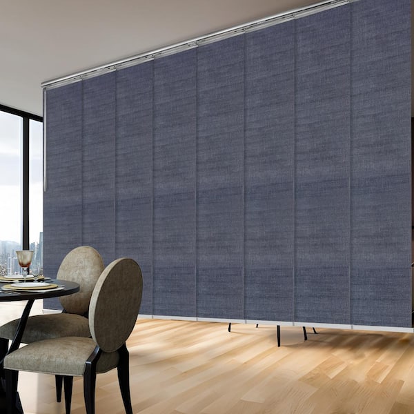 EMOH Midnight Blue 130 in. - 175 in. W x 116 in. L Adjustable 8-Panel Satin Nickel Double Rail Panel Track, 23.5 in. Slates