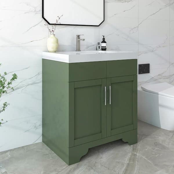 Agnea 30 in. W x 21 in. D x 35 in. H Single Sink Freestanding Bath Vanity in Forest Green with White Quartz Top