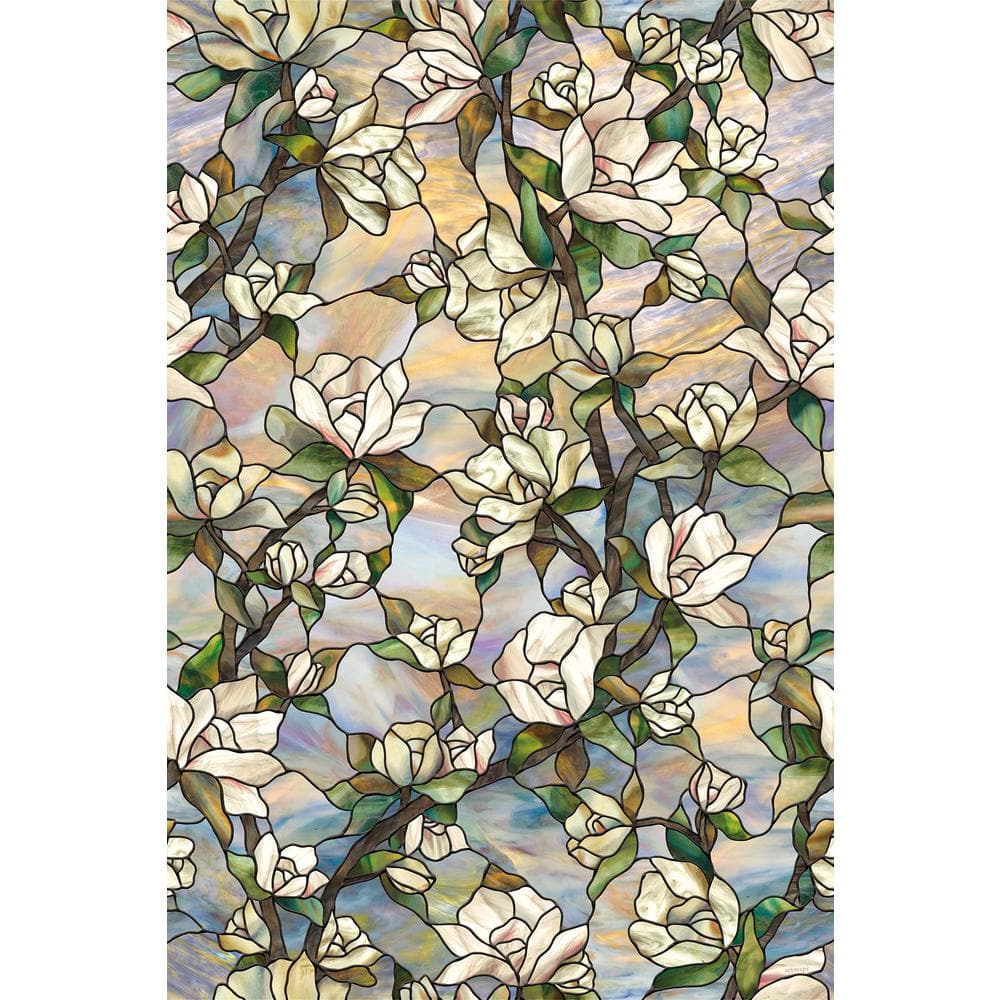 Star Magnolia Decorative Stained Glass Window Film, 24" x 24"