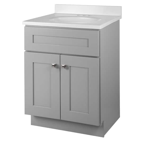 Brookings 25 in. W 1 Sink Bath Vanity in Gray with White Cultured Marble Top Assembled