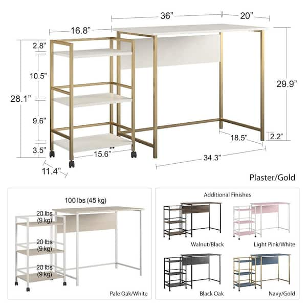 Ameriwood Home Bernay 36 in. Light Pink Desk with Rolling Cart