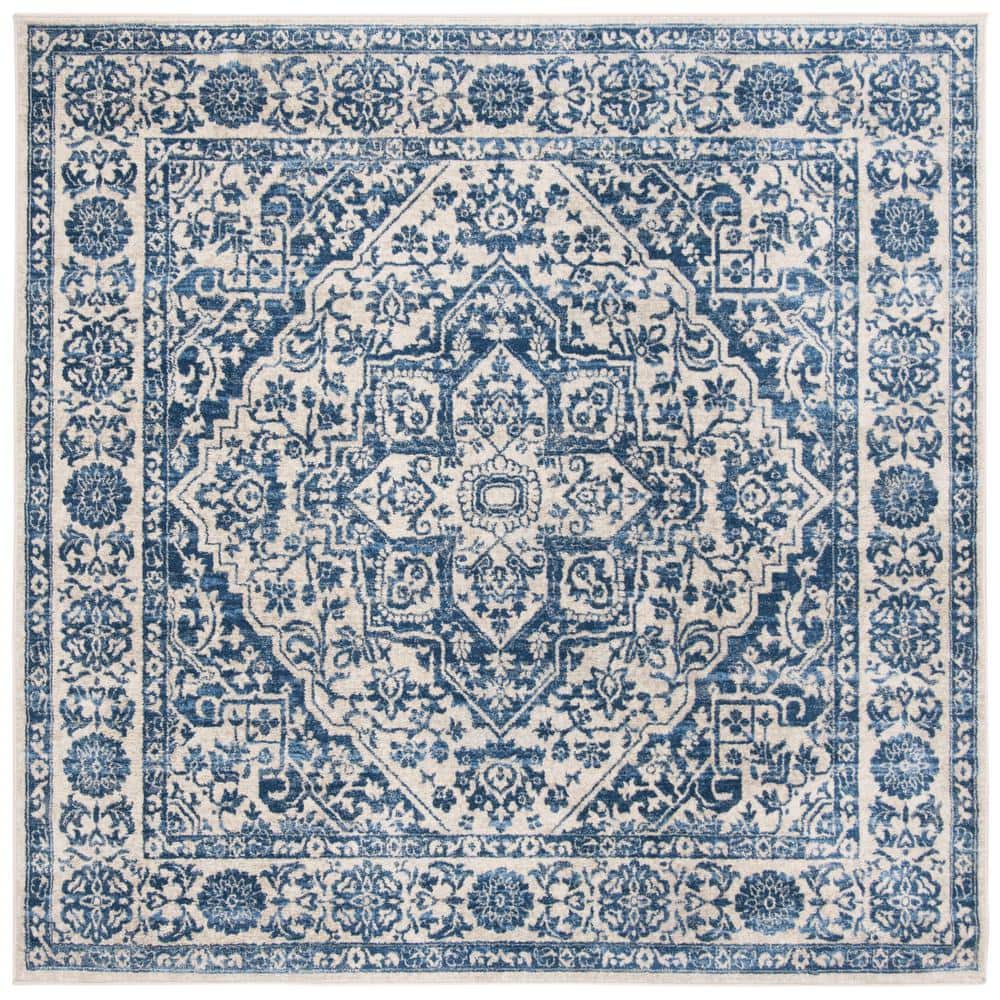 Elegant Brentwood 5' Square Navy/Light Grey Synthetic Area Rug