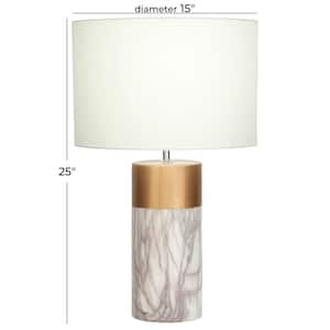 25 in. White Ceramic Faux Marble Task and Reading Table Lamp with Gold Accent