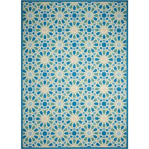 Waverly Starry Eyed Porcelain 8 ft. x 11 ft. Geometric Modern Indoor/Outdoor Patio Area Rug
