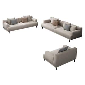 Kunming 3-Piece Chair, Loveseat and Sofa Straight Linen Fabric Top in Beige Living Room Set