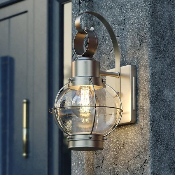 VAXCEL Chatham 1 Light Brushed Nickel Coastal Outdoor Wall Lantern Clear Glass
