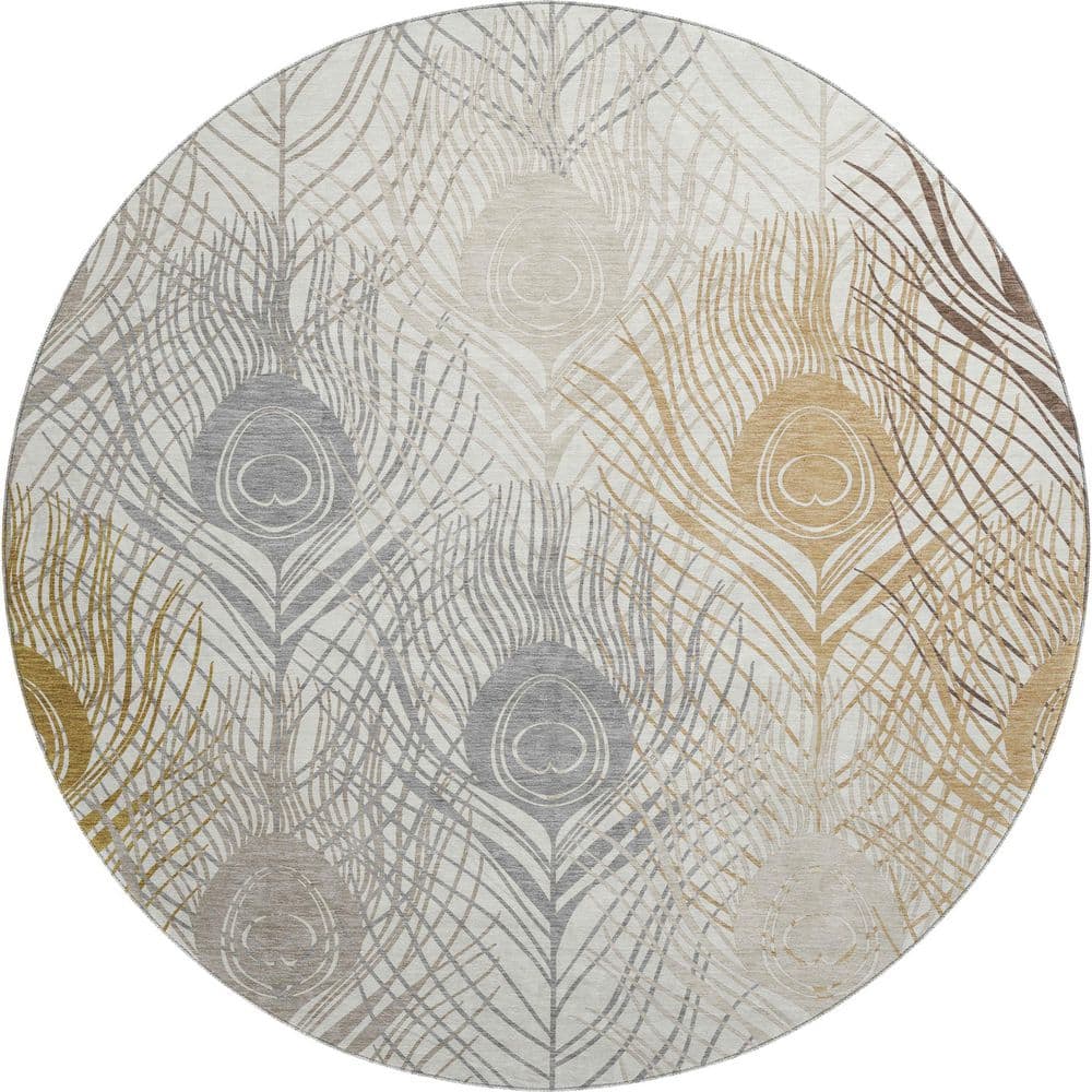 Mayfield Premium Machine Washable Abstract AMF2273 Ivory 8 ft. x 8 ft. Round Rug price history on PriceWatchPro
