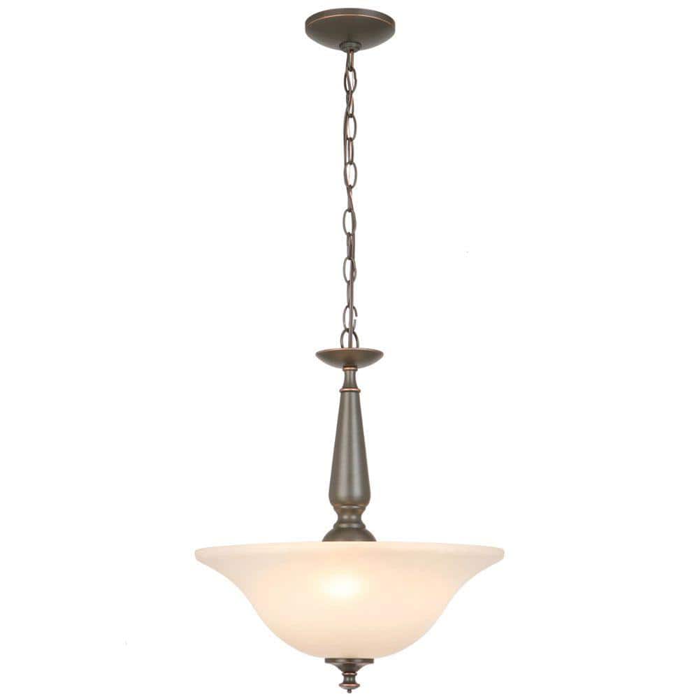 3-Light Oil Rubbed Bronze Pendant with Tea-Stained Glass Shade