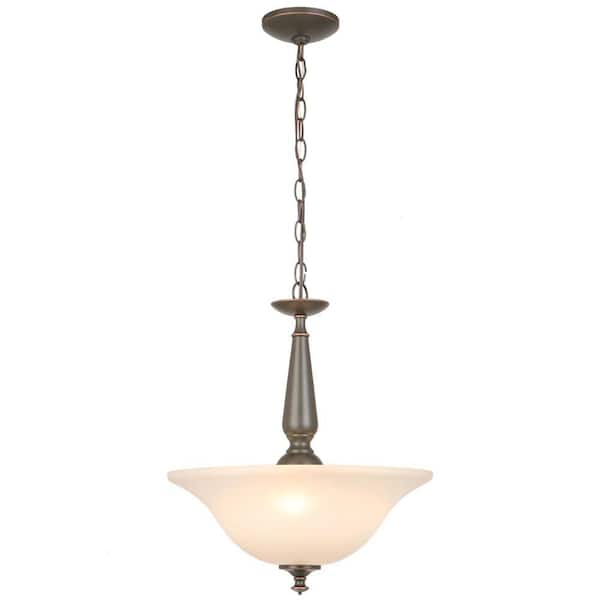 Commercial Electric 3-Light Oil Rubbed Bronze Pendant with Tea-Stained Glass Shade