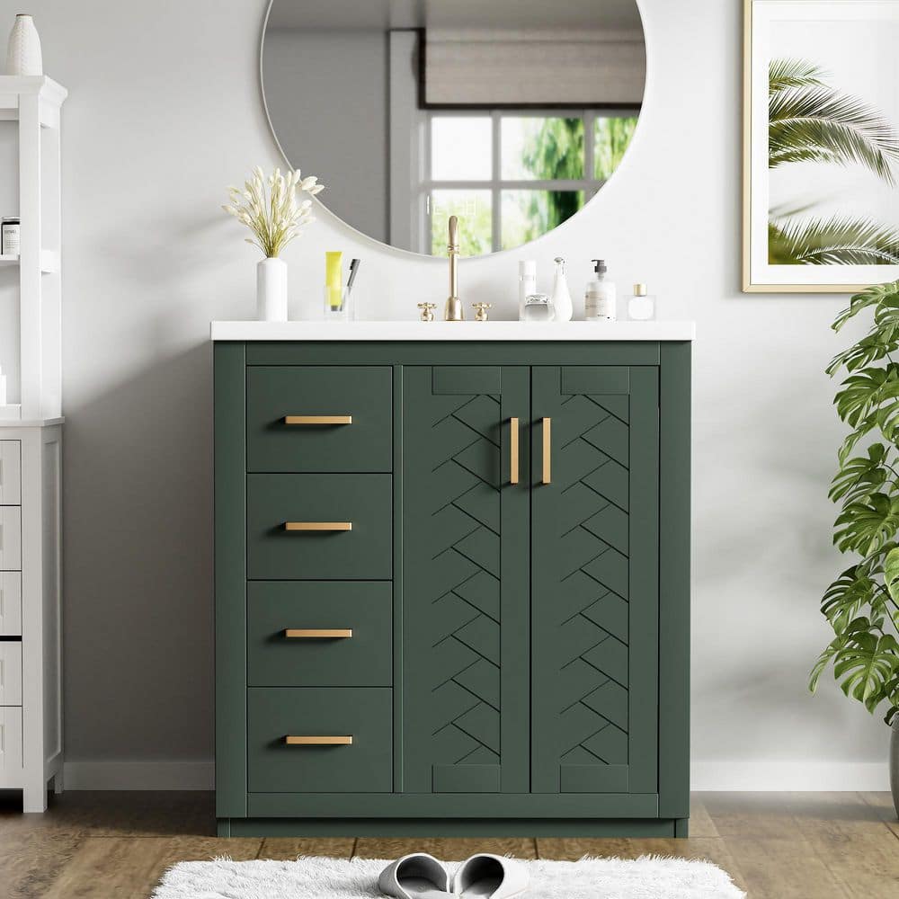 30 in. Single Sink Freestanding Green Bath Vanity with White Ceramic Top, Ample Storage Space, Gold Handles price history on PriceWatchPro