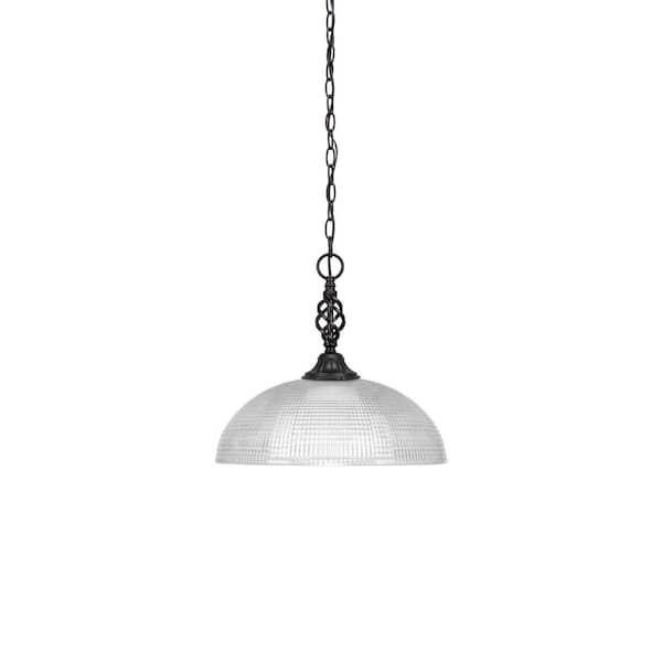 Unbranded Bridgewater 100-Watt 1-Light Matte Black Shaded Pendant Light with 13 in. Clear Ribbed Glass Shade, No Bulb Included