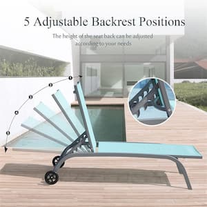Adjustable Chaise Lounge Aluminum Outdoor Lounge Chair with Wheels Pool Lounge Chairs in Turquoise Blue Set of 2