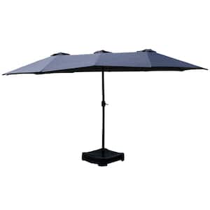 15 ft. x 9 ft. Market Double-Sided Patio Umbrella Extra-Large Waterproof Twin Umbrellas in Navy Blue