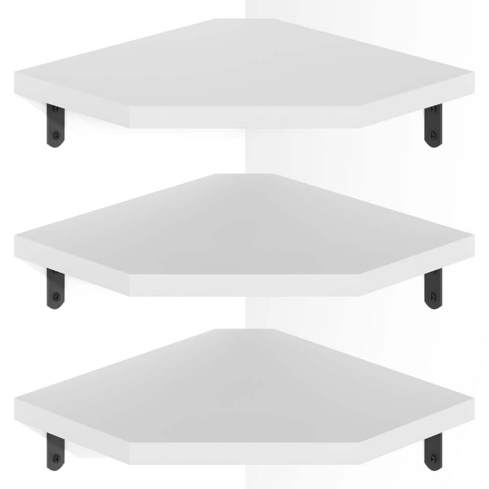 10.24 in. W x 10.24 in. D White Solid Wood Corner Decorative Wall Shelf Set