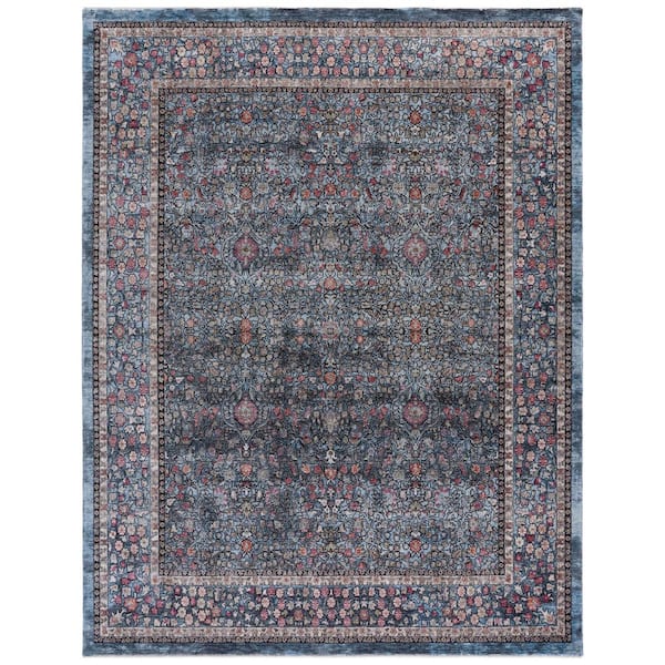 Crimson 8 ft. x 10 ft. Blue/Black Border Floral Area Rug