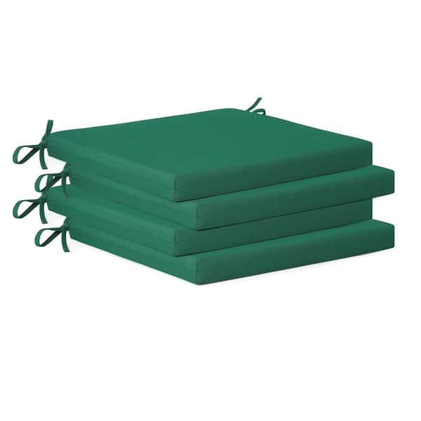 FadingFree (Set of 4) Outdoor Dining Square Patio Chair Seat Cushions with Ties, 20 in. x 20 in. x 2 in., Green