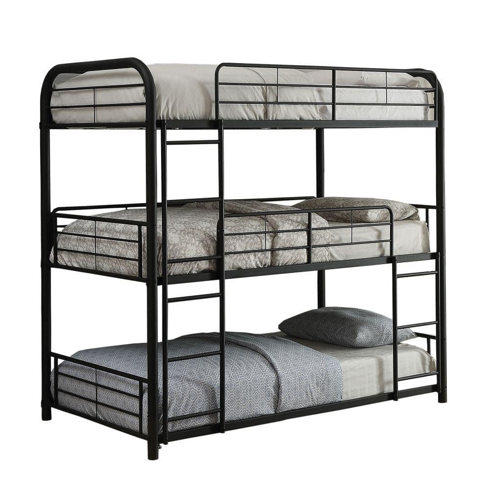 Benjara Black Triple Layer Full Size Metal Bunk Bed With Attached ...