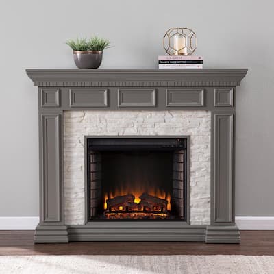 Macksen 50 in. Electric Fireplace in Gray with Faux Stone