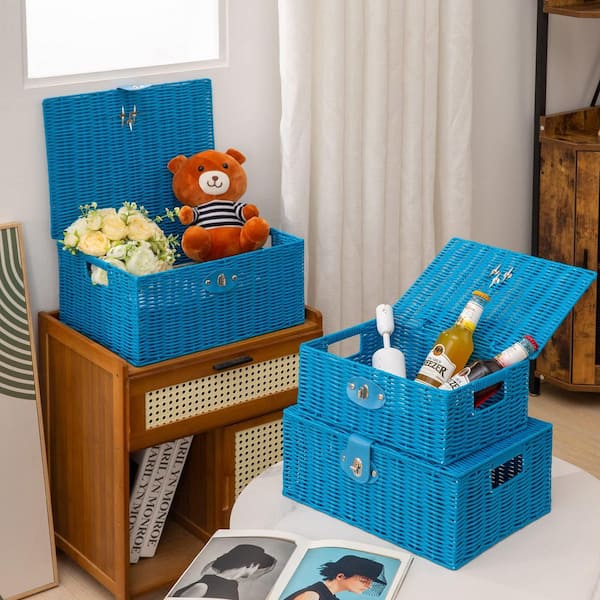 Afoxsos Blue 12 in. x 8 in. Polypropylene Decorative Basket Set of