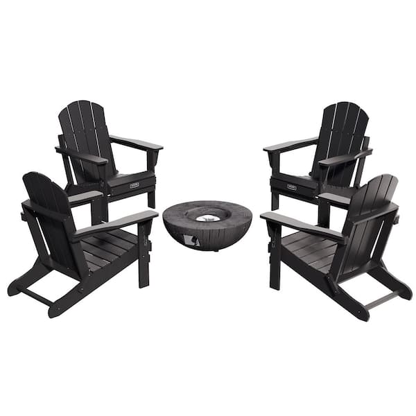 CASAINC Black 5-Piece Plastic Adirondack Outdoor Conversation Patio Fire Pit Set