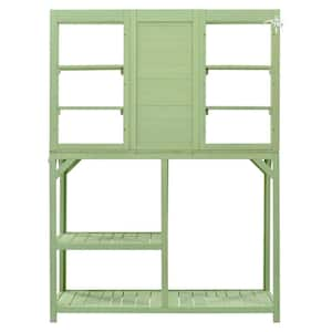 64.6 in. Large Outdoor Potting Bench, Garden Potting Table, Wood Workstation with 6-Tier Shelves, Green