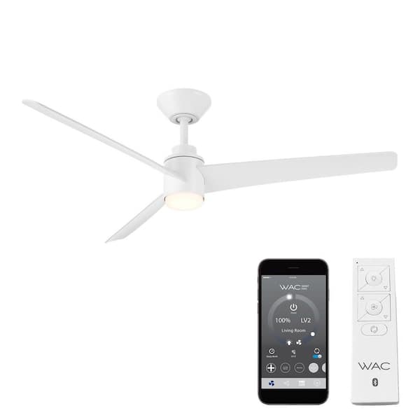 WAC Lighting Novelle 52 in. Indoor/Outdoor Matte White 3-Blade Smart Ceiling Fan Selectable CCT Integrated LED and Remote