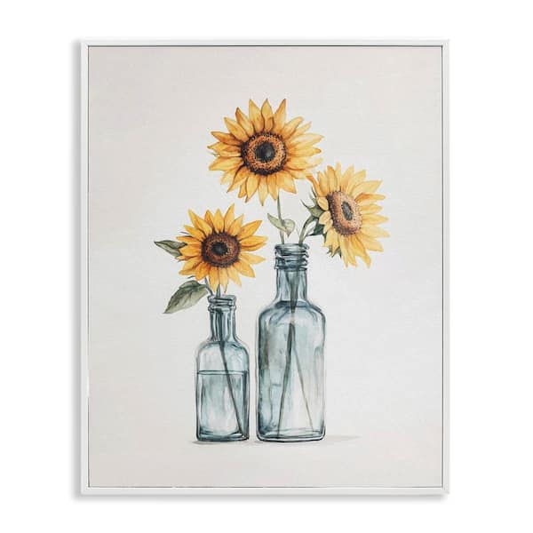 Stupell Industries Sunflowers in Bottles Trio by Svetlana Aleynikova White Framed Nature Giclee Art Print 14 in. x 11 in.
