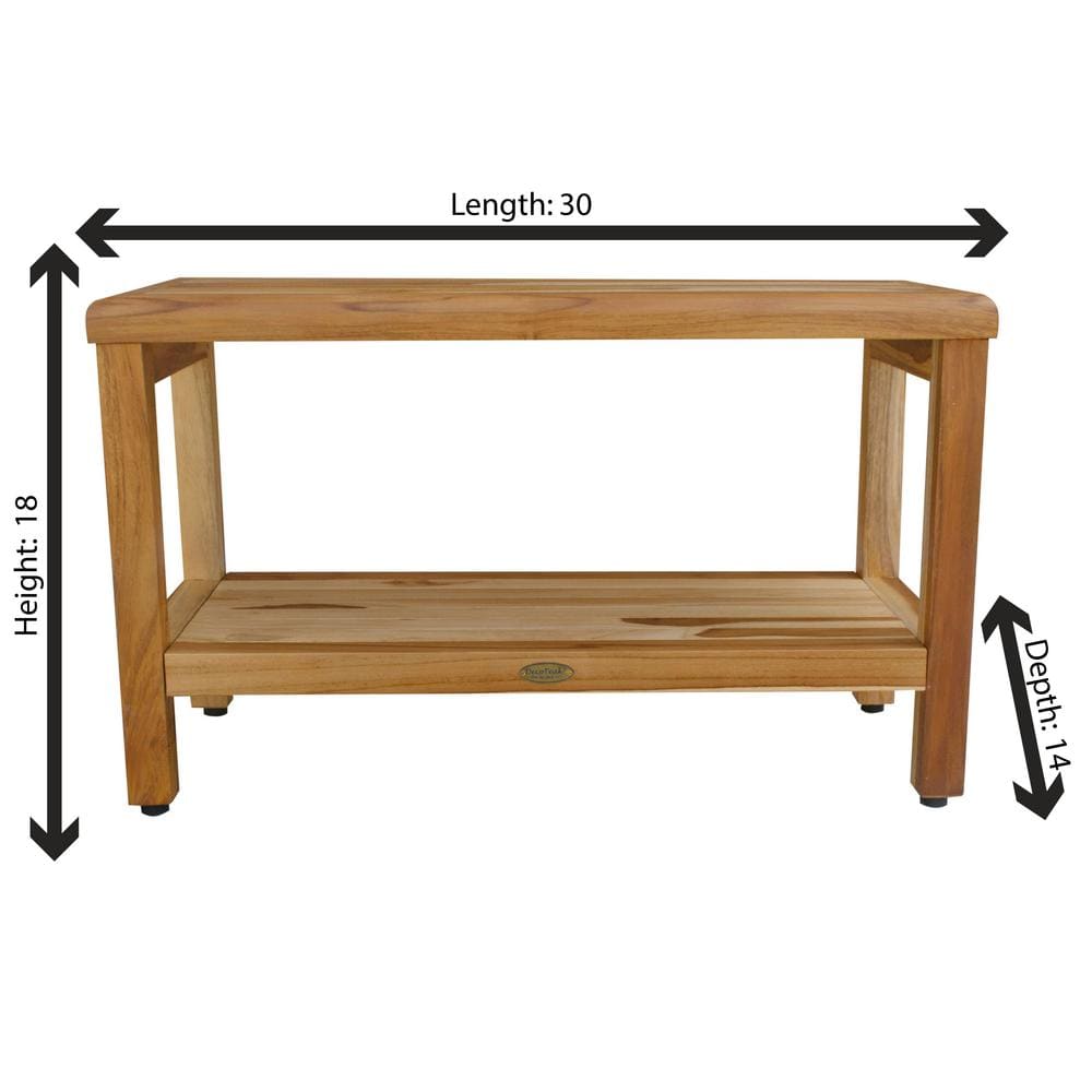 Eleganto 30" Natural Teak Shower Bench with Shelf