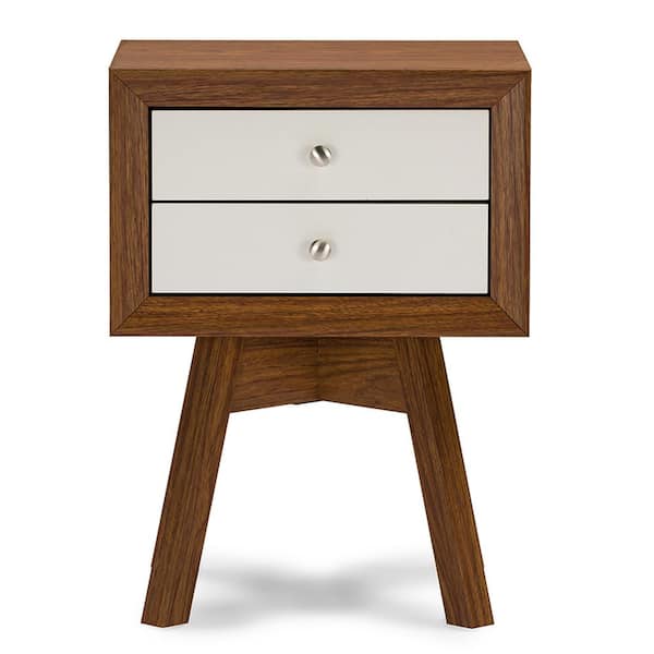 Baxton Studio Warwick 2 Drawer White and Medium Brown Wood