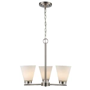 Fifer 3-Light Brushed Nickel Chandelier Light Fixture with Frosted Glass Shades