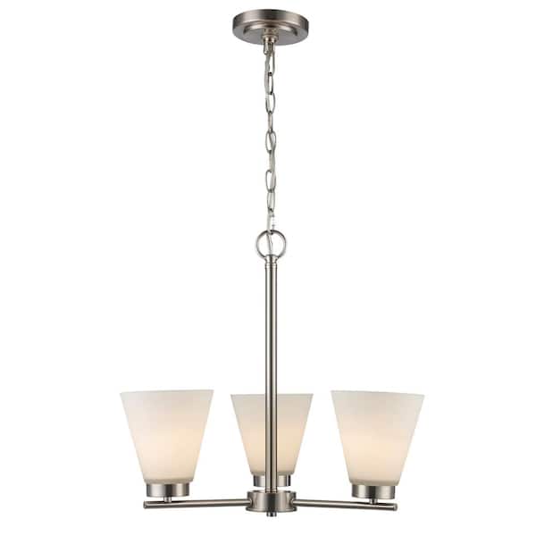 Bel Air Lighting Fifer 3-Light Brushed Nickel Chandelier Light Fixture with Frosted Glass Shades