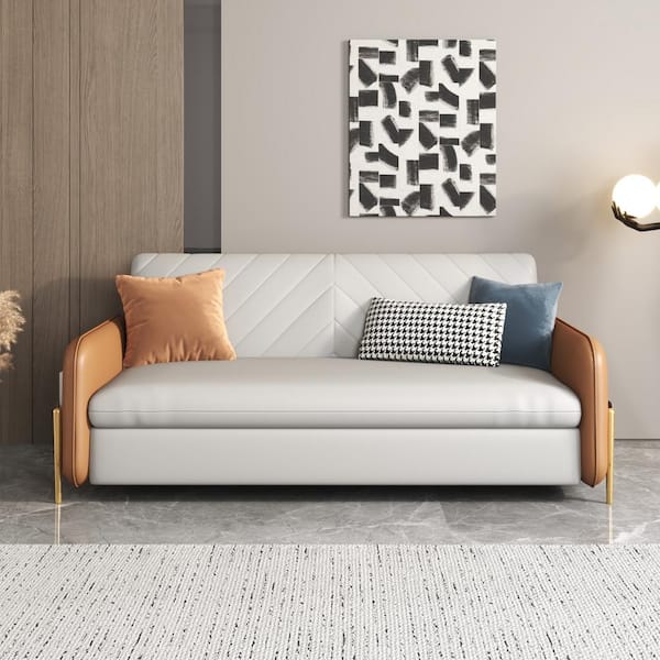67 in. Brown/White Faux Leather Queen Size 2-Seat Sofa Bed