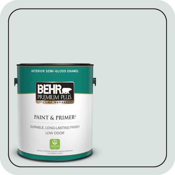 BEHR PREMIUM PLUS 1 gal. #490E-2 Delicate Mist Semi-Gloss Enamel Low Odor Interior Paint & Primer