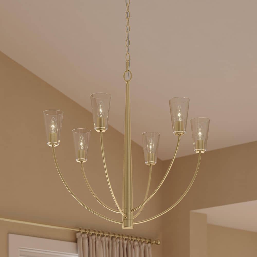 Jheni 60-Watt 6-Light Brushed Gold Transitional Chandelier with Clear Glass Shades price history on PriceWatchPro