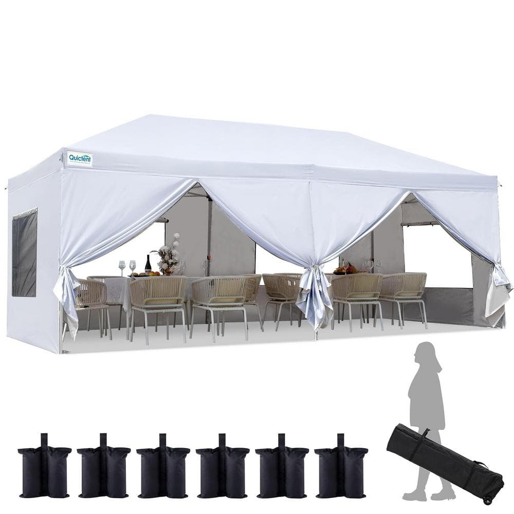 10 ft. x 20 ft. White Pop up Canopy with 6-Sidewalls Easy up Canopy Tent In