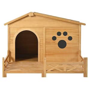 33 in. H Wood Garden Fence Wooden Dog House with Porch, Water-Resistant Roof, Medium Size
