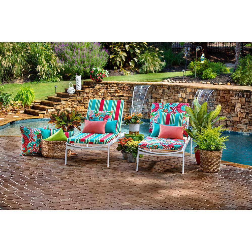 Coral and Turquoise Awning Stripe 25" Square Floor Pillow