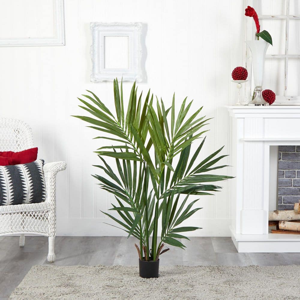 4-ft Green Silk Kentia Palm Tree in Black Plastic Pot