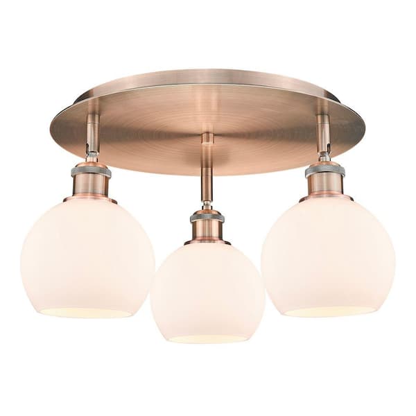 Athens 17.75 in. 3-Light Antique Copper Industrial Flush Mount with Seeded Glass Shade