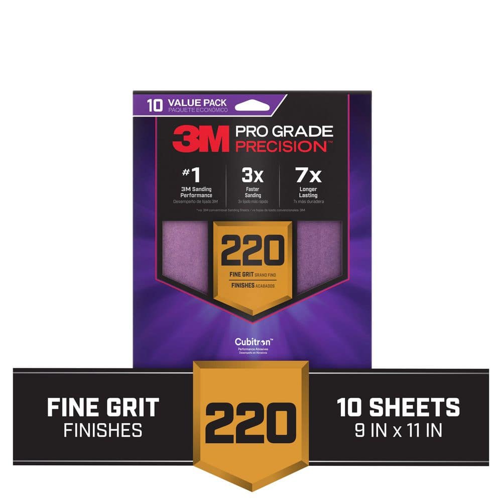 Pro Grade Precision 9 in. x 11 in. 220 Grit Faster Sanding Sheets with No-S