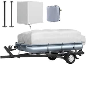 Pontoon Boat Cover 21 ft. to 24 ft. Trailerable Boat Cover 600D Marine Oxford Fabric with 2 Support Poles 7 Straps, Gray