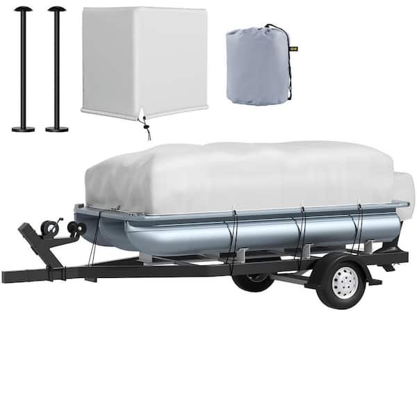 VEVOR Pontoon Boat Cover 21 ft. to 24 ft. Trailerable Boat Cover 600D Marine Oxford Fabric with 2 Support Poles 7 Straps, Gray