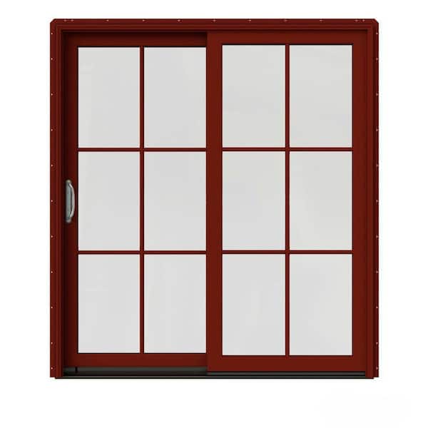 JELD-WEN 72 in. x 80 in. W-2500 Contemporary Red Clad Wood Left-Hand 6 Lite Sliding Patio Door w/White Paint Interior