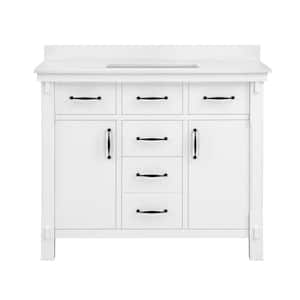 Bellington 42 in. W x 22 in. D x 34.5 in. H Bath Vanity in White with White Engineered Stone Top